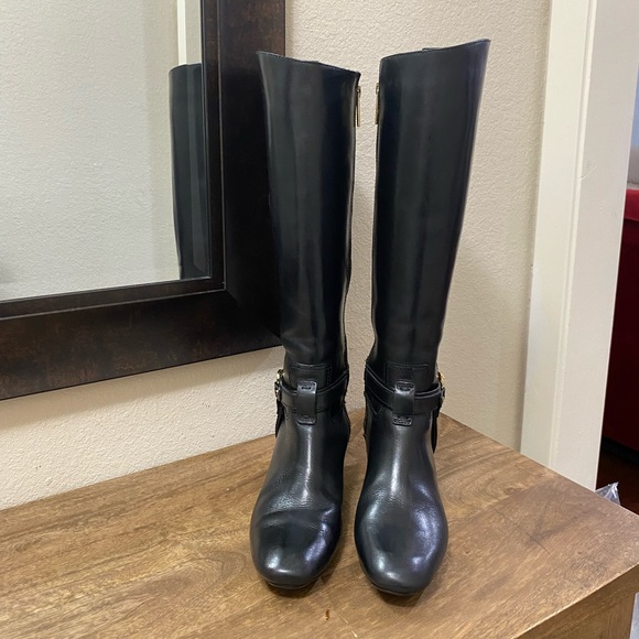 Tory Burch Women’s Black leather knee-high riding boots Size 8.5 - Picture 5 of 15